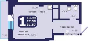 1-к квартира, строящийся дом, 32м2, 11/25 этаж