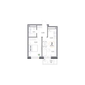 2-к квартира, вторичка, 43м2, 3/9 этаж