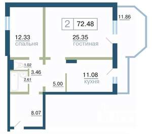 2-к квартира, вторичка, 72м2, 15/17 этаж