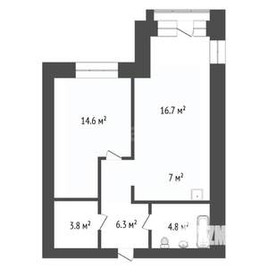 2-к квартира, вторичка, 53м2, 6/17 этаж