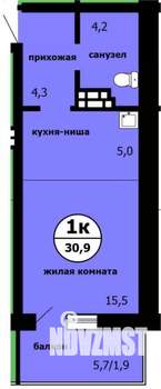 Студия квартира, строящийся дом, 31м2, 9/9 этаж