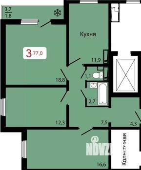 3-к квартира, строящийся дом, 77м2, 9/17 этаж