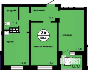 2-к квартира, строящийся дом, 57м2, 4/19 этаж