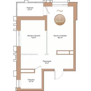 1-к квартира, строящийся дом, 45м2, 11/24 этаж