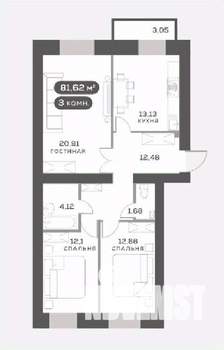 3-к квартира, вторичка, 77м2, 14/15 этаж