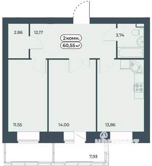 2-к квартира, вторичка, 61м2, 8/9 этаж