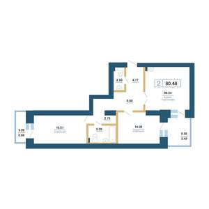 2-к квартира, вторичка, 80м2, 6/7 этаж