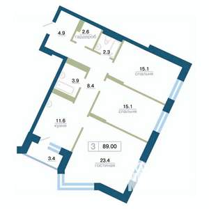 3-к квартира, вторичка, 89м2, 3/24 этаж