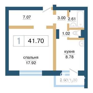 1-к квартира, строящийся дом, 42м2, 13/17 этаж
