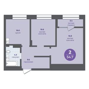 2-к квартира, вторичка, 51м2, 2/15 этаж