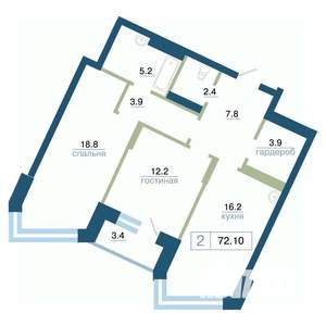 2-к квартира, строящийся дом, 72м2, 5/24 этаж