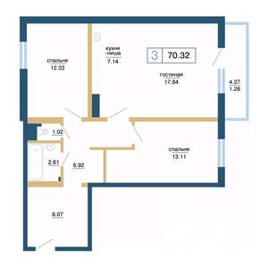 3-к квартира, вторичка, 70м2, 8/17 этаж