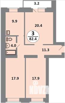 3-к квартира, строящийся дом, 82м2, 13/14 этаж