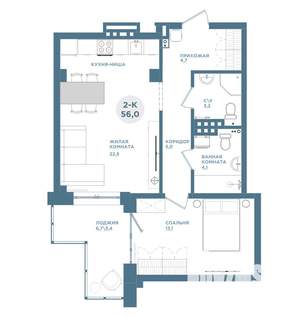 2-к квартира, вторичка, 56м2, 3/19 этаж