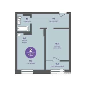 2-к квартира, вторичка, 48м2, 3/24 этаж