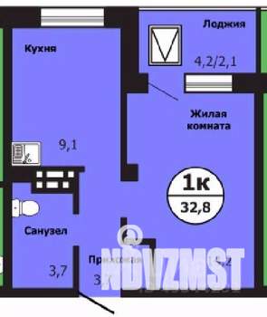 1-к квартира, строящийся дом, 33м2, 3/19 этаж