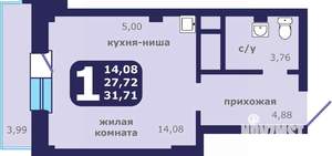 1-к квартира, строящийся дом, 32м2, 14/25 этаж