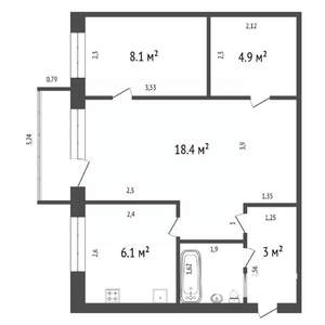2-к квартира, вторичка, 44м2, 2/5 этаж