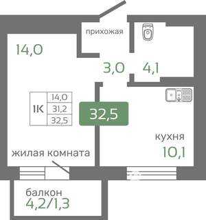 1-к квартира, строящийся дом, 33м2, 10/19 этаж