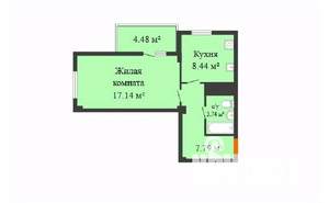 1-к квартира, строящийся дом, 37м2, 8/17 этаж