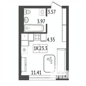 1-к квартира, строящийся дом, 23м2, 4/17 этаж