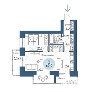 2-к квартира, вторичка, 69м2, 15/17 этаж