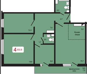 4-к квартира, вторичка, 89м2, 12/17 этаж