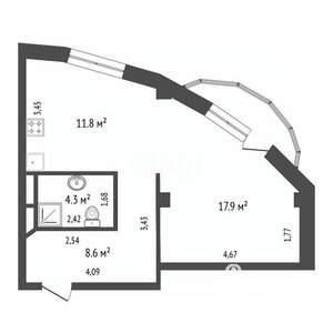 Студия квартира, вторичка, 44м2, 4/17 этаж