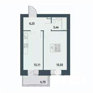 1-к квартира, строящийся дом, 40м2, 4/9 этаж