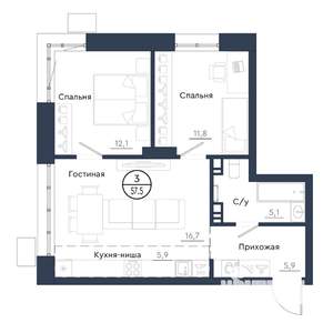 3-к квартира, вторичка, 58м2, 8/23 этаж