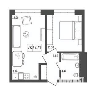 2-к квартира, строящийся дом, 38м2, 12/17 этаж