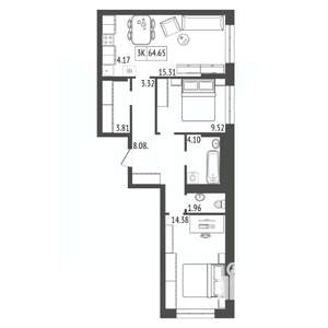 3-к квартира, вторичка, 65м2, 4/17 этаж