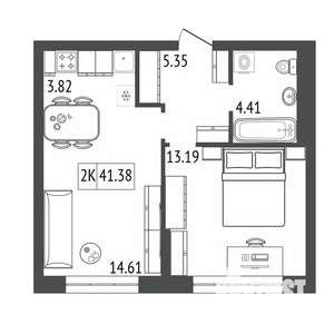 2-к квартира, строящийся дом, 41м2, 3/17 этаж