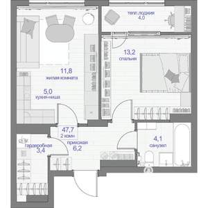 2-к квартира, вторичка, 48м2, 4/24 этаж