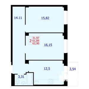 2-к квартира, строящийся дом, 63м2, 4/9 этаж
