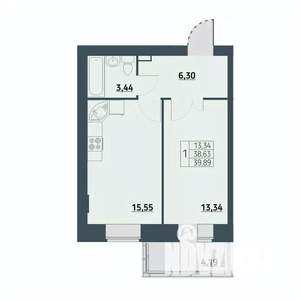 1-к квартира, строящийся дом, 40м2, 9/9 этаж