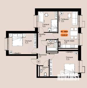 4-к квартира, вторичка, 74м2, 6/17 этаж