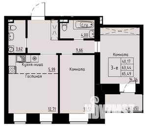 3-к квартира, строящийся дом, 65м2, 3/8 этаж
