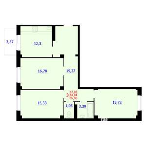 3-к квартира, строящийся дом, 86м2, 9/9 этаж