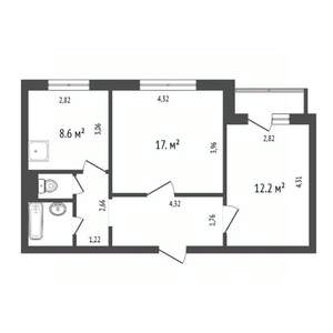 2-к квартира, вторичка, 53м2, 6/10 этаж