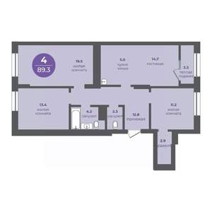 4-к квартира, вторичка, 90м2, 16/24 этаж