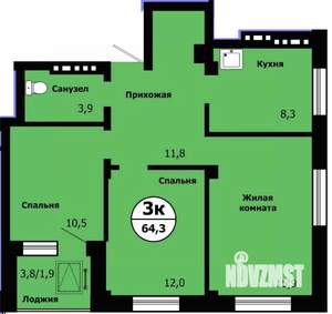 3-к квартира, вторичка, 62м2, 3/19 этаж