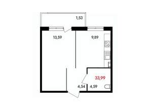 1-к квартира, вторичка, 34м2, 11/18 этаж