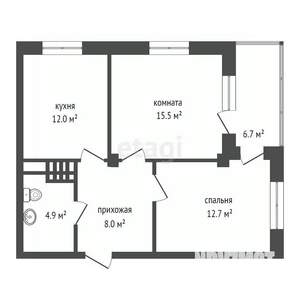 2-к квартира, строящийся дом, 53м2, 2/19 этаж