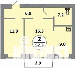 2-к квартира, вторичка, 53м2, 12/14 этаж