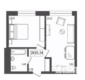 2-к квартира, строящийся дом, 41м2, 14/17 этаж