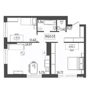 3-к квартира, вторичка, 63м2, 8/17 этаж