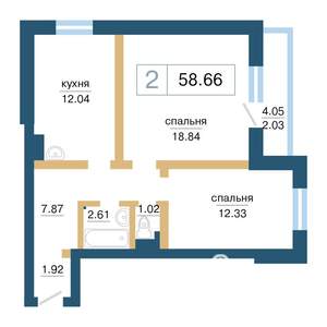 2-к квартира, строящийся дом, 59м2, 10/17 этаж