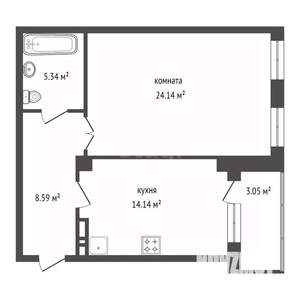 1-к квартира, вторичка, 52м2, 5/8 этаж