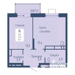1-к квартира, вторичка, 46м2, 11/15 этаж